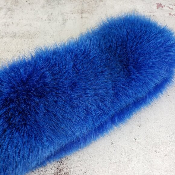 Vintage Genuine Fox Fur Headband Adjustable Size Royal Blue - Picture 7 of 14